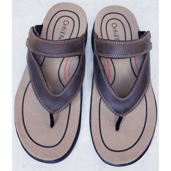 NWOT ORTHOFEET Eldorado Men\'s Size 12D Thong/Toe Post Sandals in Brown main image 5